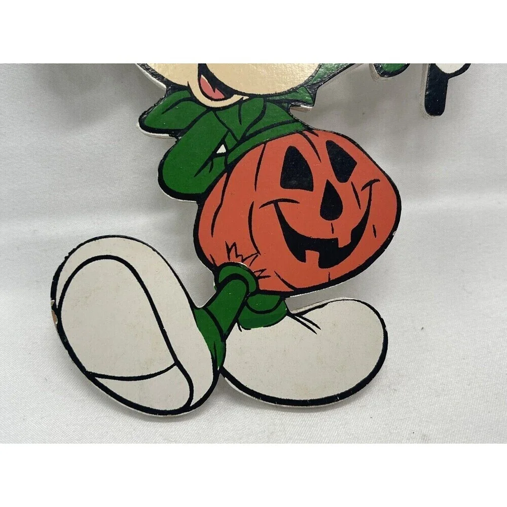 Vintage Walt Disney Co HALLOWEEN 2 MICKEY MOUSE 6” Wooden Ornament 1987 RARE